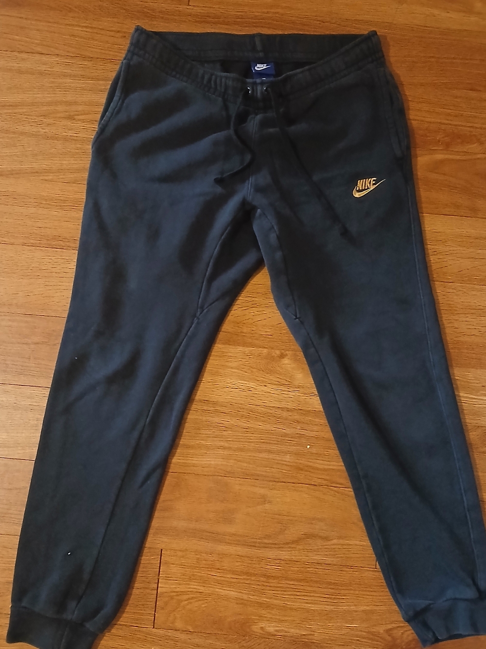 Blue Label Nike Black Joggers with Gold Swoosh Logo Size S